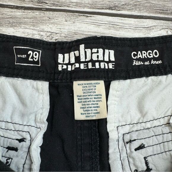 Urban Pipeline Men's Faded Black Cargo Shorts Button Pockets 29 Knee Length Zip - Picture 7 of 10